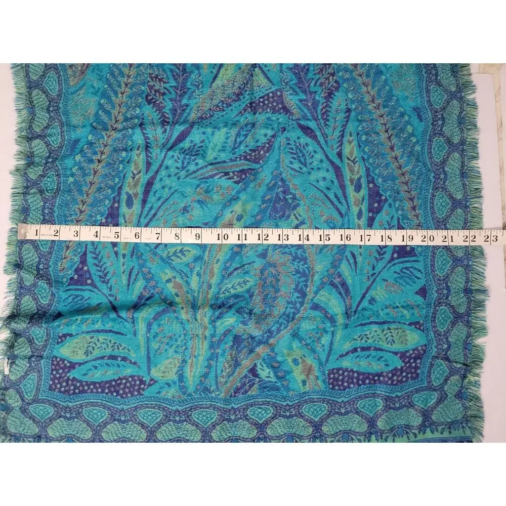 Womens Teal Turquoise Purple Paisley Woven Scarf Shawl Wrap Boho Fringe